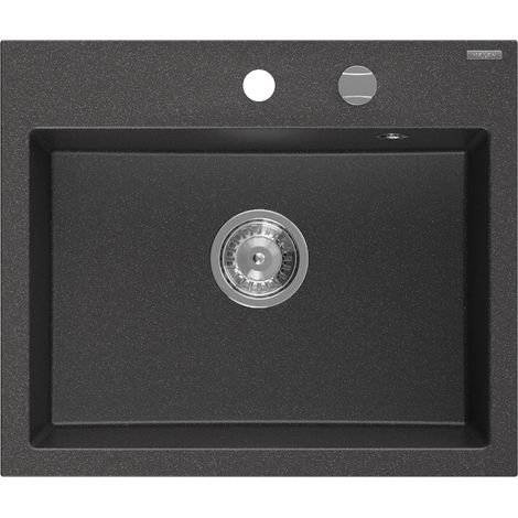 Mexen Oscar évier en granit 1 bac 580 x 490 mm, noir moucheté, siphon chromé - 6519581000-76 (1/5)