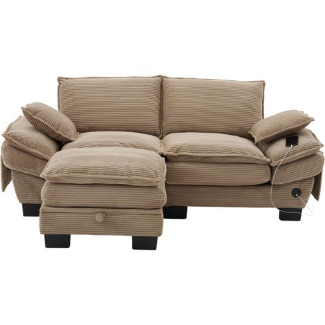 2-Sitzer-Modulsofa aus Cord mit Hocker, Khaki (1/5)