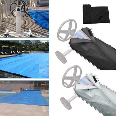 Ulisem Enrouleur de bâche solaire pour piscine, protection hiver-été, 490 x 96 cm, protection toutes saisons, facile à enrouler (gris)
