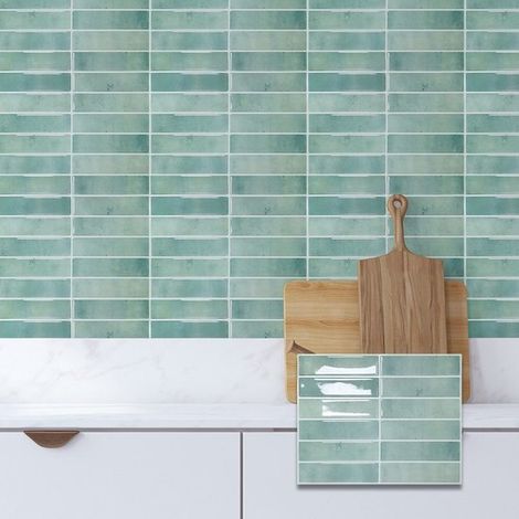 Ensemble de 10 stickers muraux pour crédence de cuisine. Carrelage mural autocollant à effet 3D. Idéal pour la décoration des pièces à vivre. (1/5)