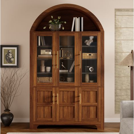 Vetrina credenza 110x40x185 cm in MDF e truciolare noce con contenitore FloraGrace (1/5)