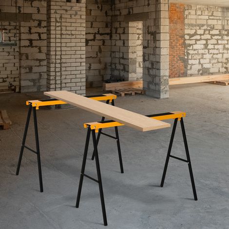 Cavalletto da lavoro, supporto pieghevole, antiscivolo, in acciaio, arancione, nero, 99,5 x 50 x 78 cm, portata 125 kg