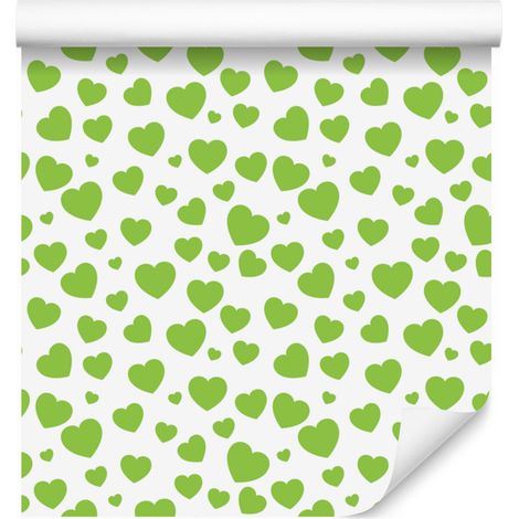 Carta da parati con cuori, verde lime e bianco, 50x1000 cm (1/5)