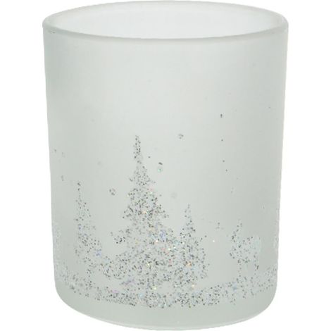 Kaemingk – Photophore de Noël transparent satiné avec paillettes argentées, Ø 7 cm, verre
