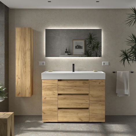 Meuble de salle de bain BEQUIA PLUS 3C 120cm Chêne Vasque Veneto Porcelaine Centrale 1P (1/5)