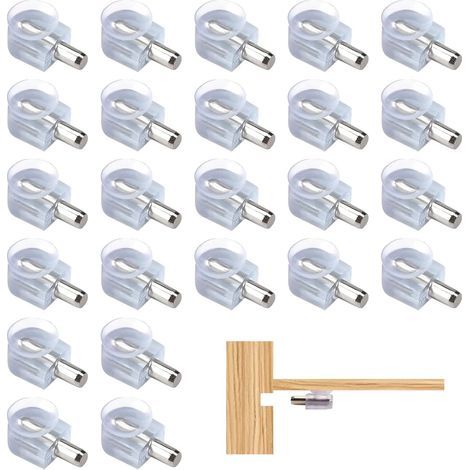 24 Pièces Supports de Tablette en Verre Transparents avec Ventouse, Supports de Verre 5 mm, Taquets d’Étagère pour Vitrine, Armoire, Cave à Vin et Bibliothèque (1/5)