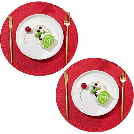 Set De Table - Cuir Grainé Litchi - Rond - Isolant Thermique - Imperméable Et Résistant Aux Graisses - Pour Intérieur - Lot De 4 (1/5)