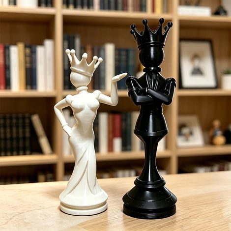 Popular 3D Printed Chess King and Queen Figurines for Home and Office Desktops (1/4)