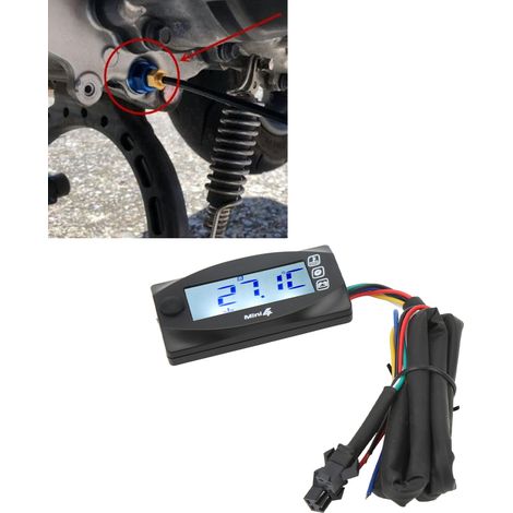 Motorrad-Modifikation: Ultradünnes universelles DC12V-LCD-Temperaturmessgerät mit 4-in-1-Funktion (Spannung, Zeit, Wassertemperatur, Öltemperatur) und 18-mm-T-Stecker (20 x 1,0). (1/5)
