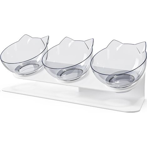 Ein Set aus drei hohen, dreifach funktionstüchtigen Katzennäpfen mit einem System zur langsamen Futterabgabe, geeignet für kleine und mittelgroße Hunde und Katzen. (1/5)