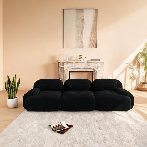 Canapé modulaire 3 places en tissu cord noir 298 x 103 x 70 cm (1/5)