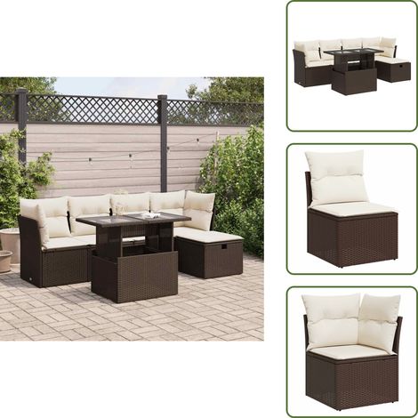 6-tlg. Garten-Sofagarnitur mit Kissen Braun Poly Rattan - Gartensofa Set - Garten Sofa Set - Outdoor Sofa Set - Garten Sofagarnitur