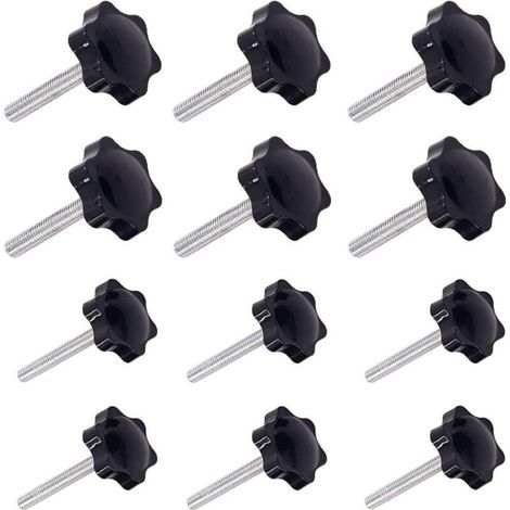 12 Pièces M6 (32 ) × 40mm et M8 (38 ) × 40mm Poignée de Serrage à Filetage Mâle Gripandles vis Boutons Poignées Bouton étoile (1/5)