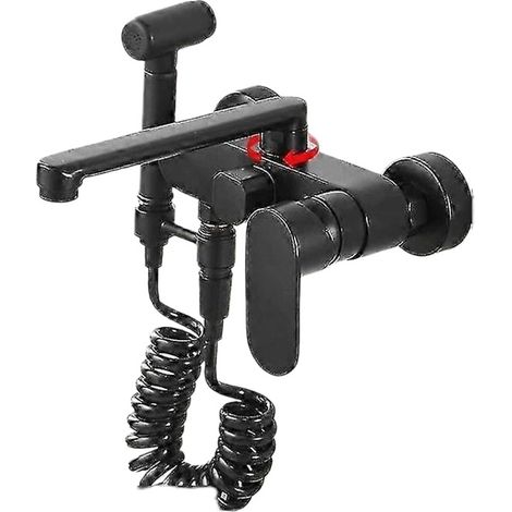 Robinet de cuisine mural noir mat avec bec long pour baignoire et bidet, mitigeur eau chaude/eau froide entièrement en métal
