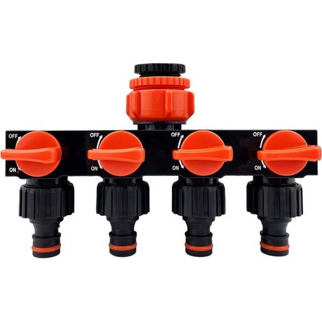 Distributeur Arrosage 4 Voies, 3/4" et 1/2" Diviseur Tuyau, Répartiteur Robinet avec Interrupteur Commande, Débit d'eau Réglable Verrouillable Connexi (1/5)
