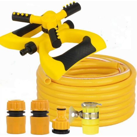 Arroseur de Jardin Rotatif 360°, Kit d'Irrigation Économe en Eau avec Raccord 1/2 Pouce et Tuyau Jaune 5m pour Pelouse