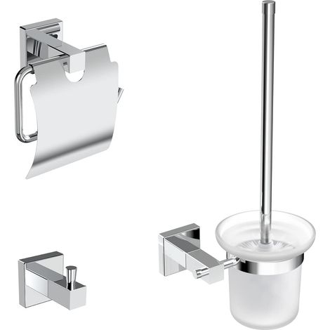 Lot de 3 Porte-Serviettes de Salle de Bain en Acier Inoxydable Autocollant Mural pour Salle de Bain, Porte-Serviettes, Brosse WC et Porte-Papier Toilette avec décoration chromée (1/5)