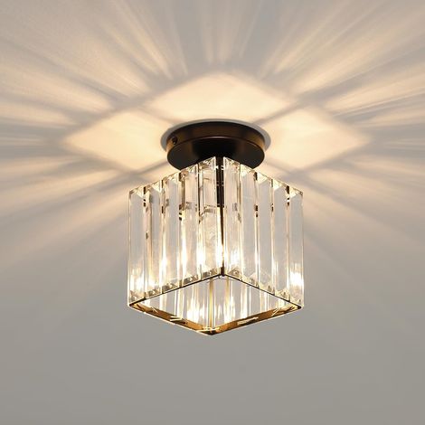 Plafoniera di design in cristallo e ferro nero, illuminazione decorativa raffinata con attacco E27, ideale per tutti gli ambienti interni della casa. (1/4)