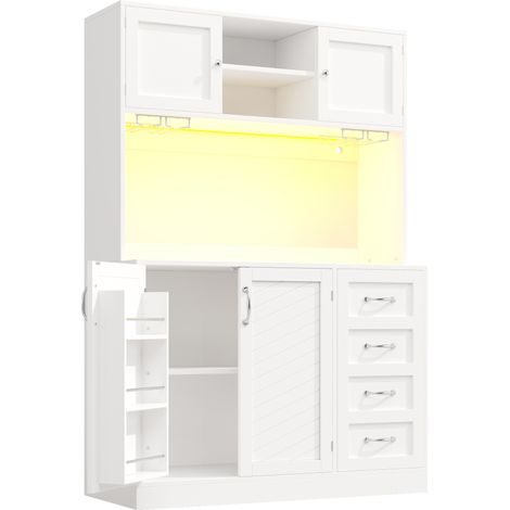 Credenza cucina LED 120x40x188 cm in MDF e metallo, 4 ante, 4 cassetti e portabicchieri HOMVRA (1/5)