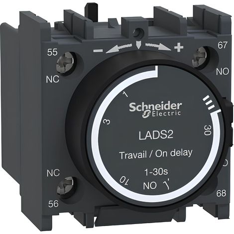 Schneider Electric – LADS2 – Bloc de contacts auxiliaires temporisé 1NO+1NF – Montage frontal à vis – Plage de temporisation 1-30s – Compatible TeSys D