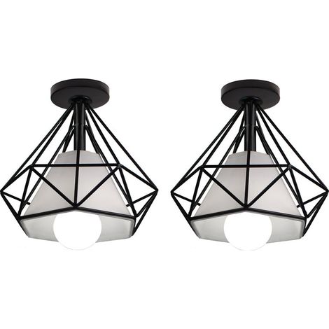 2PCS Plafonnier En Forme De Diamant Lustre Moderne Créatif Simple Ø20CM Pour Café Restaurant Salle À Manger Bar (Noir) (1/5)