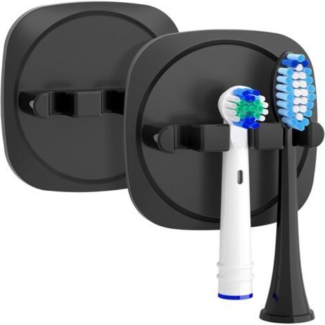 2pcs Electric Toothbrush Holder, Wall Mounted Toothbrush Holder with Sticker, Toothbrush Head Holder for Bathroom, Black (1/5)