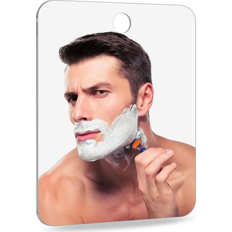 Espejo de afeitar, espejo de ducha, espejo de baño, espejo de maquillaje y ducha portátil antivaho, espejo de afeitar grande de 17 cm x 13 cm, espejo acrílico de viaje y camping. (1/5)