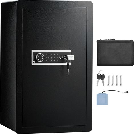 Coffre-fort 113 L à 1 porte, serrure à clé, code et empreinte digitale, avec sac ignifuge, porte-clés, LED et 2 étagères pour argent, documents, bijoux, objets de valeur, noir. (1/5)