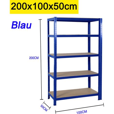 Blau Schwerlastregal Lagerregal Kellerregal Metall Werkstattregal Regal Steckregal ,Lagerregal mit 5 Regalböden,bis 875 kg belastbar ,200x100x50cm (1/5)