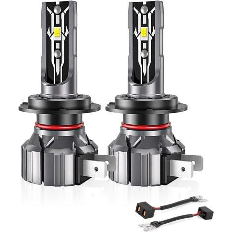 BUNTHAUS 2 PiècesH7 LED Phare Blanc 6000K Ampoule de Voiture Feux de Croisement/Faisceau de Route pour Voitures et Motos