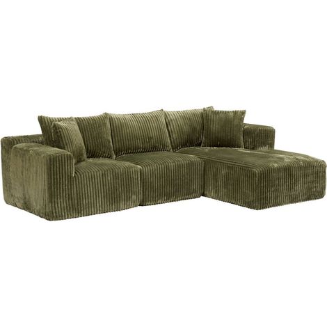 Solka divano angolare a 3 posti 254x164x78 cm a coste khaki - Atmosphera créateur d'intérieur (1/3)