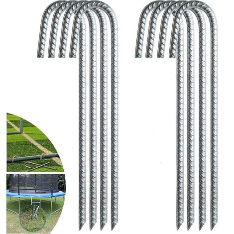 Ensemble de 8 piquets de tente en acier galvanisé, piquets de fixation avec crochet en J, agrafes de 12 pouces pour l'aménagement paysager, ancrage au sol de la toile de trampoline en acier robuste.