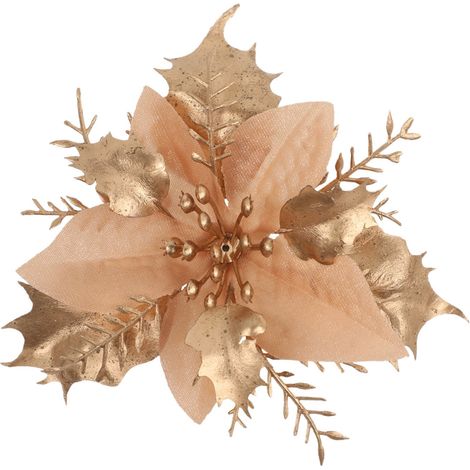 Fleur Artificielle - Couronne De Noël - Décoration Dorée - 12 Pièces - Diamètre 12 Cm - En Plastique (1/5)