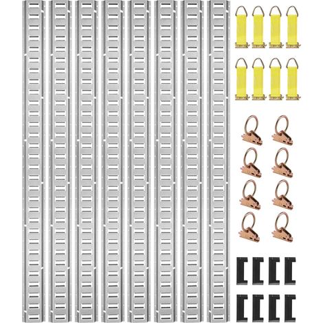 Kit de rails d'arrimage E-Track, 24PCS 1524 mm, 8 rails acier, 8 joints toriques, 8 attaches avec anneau D, accessoires polyvalents de fixation de remorque pour sécuriser transporter cargaison (1/5)