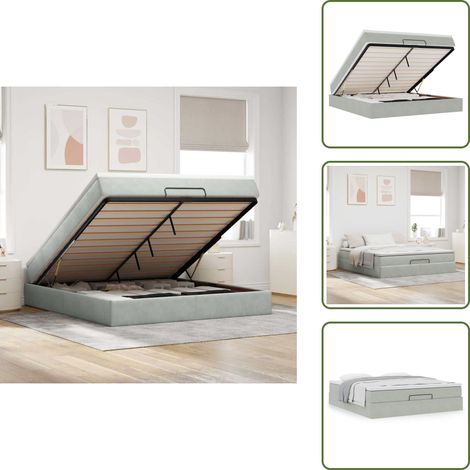 Cama con mecanismo hidráulico - vidaXL Estructura de cama otomana con colchón gris claro 160x200cm - Cama con muelles ensacados
