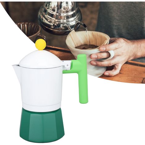 Klassische italienische Kaffeemaschine, Retro-Mokakanne, hochwertige, kunstvolle Mokakanne, quadratisch, weiß und grün. (1/5)
