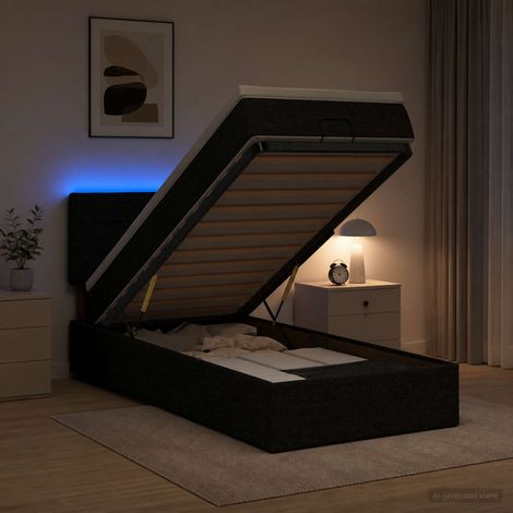 Cama tipo otomana con colchón y LED Negro 90 x 200 cm Tela (1/5)