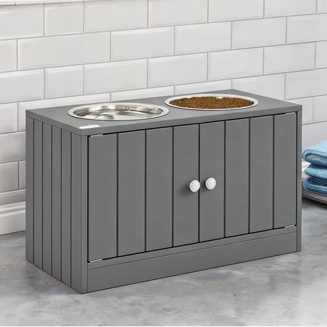 Gamelle pour chien gris en bois d'ingénierie 60 x 30 x 35,5 cm (1/5)