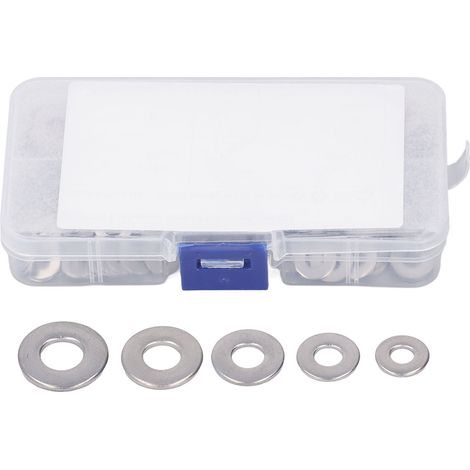 Kit de 250 rondelles plates en acier inoxydable, 5 tailles différentes, résistantes à la corrosion, assortiment pour meubles (1/5)