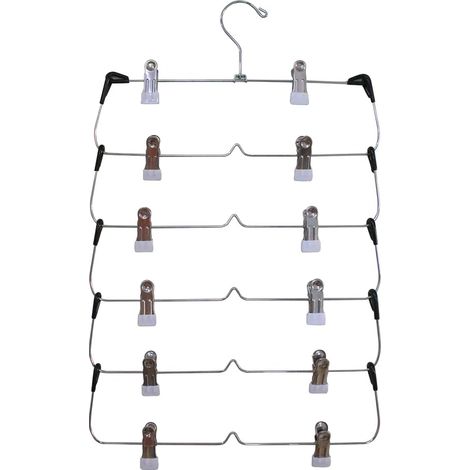 Vtizikl Lot de à pantalons 6 niveaux avec clips - En métal chromé solide et durable - Économie d'espace - Multi-cintres avec clip antidérapant réglable pour pantalons, jupes, pantalons, jeans (1/5)