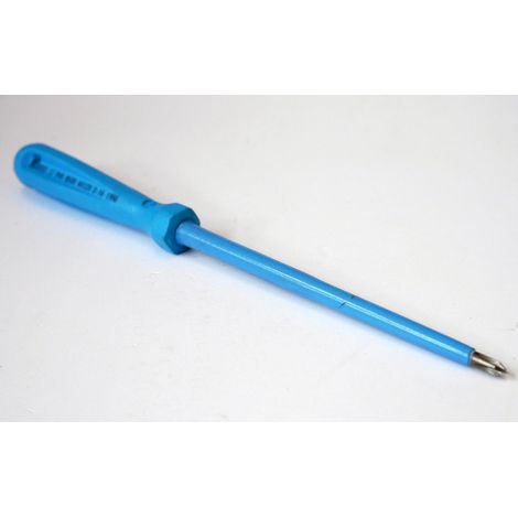 Tournevis cruciforme Phillips 4X120mm isolé 1000V manche bleu lame acier ATEX II PH0 DERANCOURT
