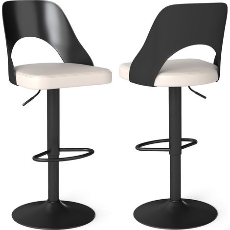 COSTWAY 2 Sgabelli Girevoli da Bar Alta 91-111 cm, Set di Sgabelli con Seduta in Ecopelle, Poggiapiedi e Struttura in Metallo, Sedie per Cucina e Bistrò (Nero) (1/5)