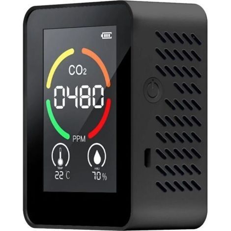 3 En 1 Détecteur de gaz CO2, Analyseur de température et d'humidité, plage de mesure du détecteur 400-5000 PPM testeur d'air intelligent avec affichage, Noir (1/5)