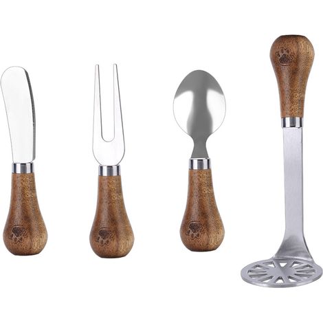 Ensemble de 4 couteaux à fromage avec manche en bois, pour la charcuterie et le fromage à tartiner, servant également de coupe-beurre. (1/5)