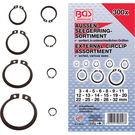 Circlip Extérieur - Acier 65 Mn - Pour Applications Mécaniques - 300 Pièces (3 À 32 Mm) (1/2)