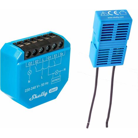 Shelly 2L Gen3 2-Kanal-Relais WLAN-gesteuerter Smart-Schalter ohne Neutralleiter inkl. Bypass, WLAN, BT, unterputz