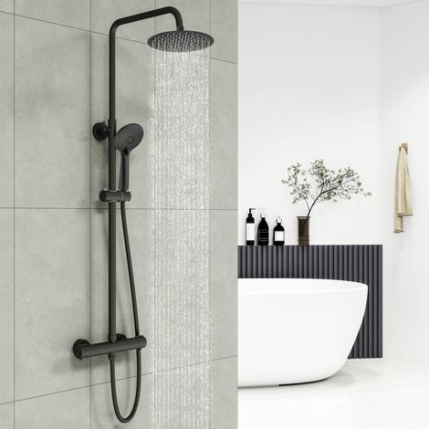 AICA Thermostatic Mixer Shower Set Matt Round Twin Head Exposed Valve (1/5)