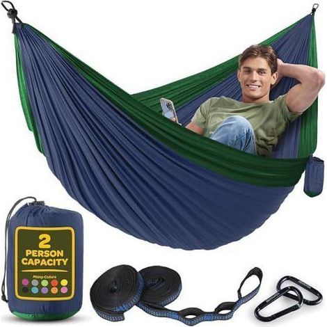 2-Personen-Hängematte, Flexibel, Ultralight und Tragbar, 350 kg Tragfähigkeit, Ideal für Garten, Camping, Reisen, Sarcelle