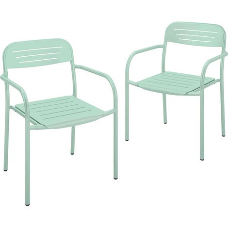 Lot 2 chaises jardin empilables vertes 56x58x78cm – Résistantes intempéries, avec accoudoirs, pour salon extérieur terrasse – Pliables et robustes (1/5)