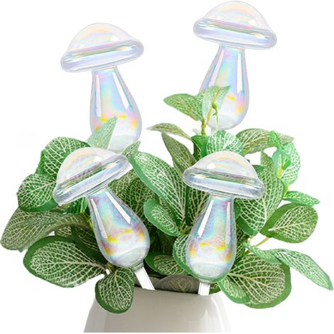 Quatre boules d'arrosage pour plantes, un revêtement de pot d'arrosage auto-absorbant en verre aux couleurs de l'arc-en-ciel et un dispositif d'arrosage transparent en forme de champignon aux dégradés (1/5)